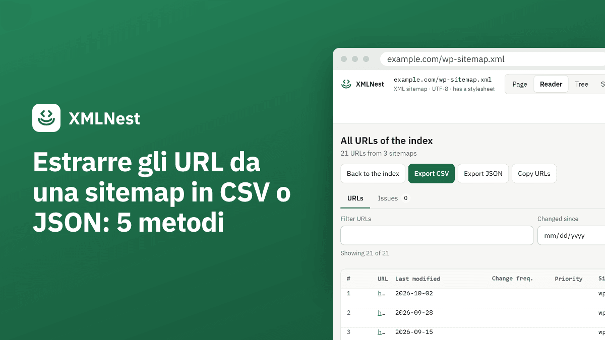 Estrarre gli URL da una sitemap in CSV o JSON: 5 metodi