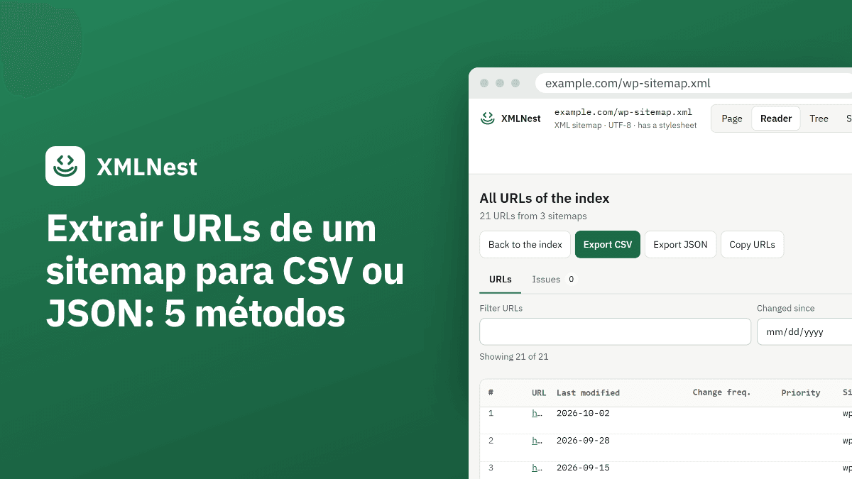 Extrair URLs de um sitemap para CSV ou JSON: 5 métodos