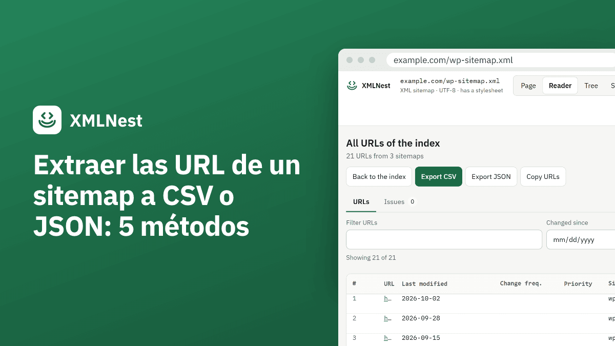 Extraer las URL de un sitemap a CSV o JSON: 5 métodos