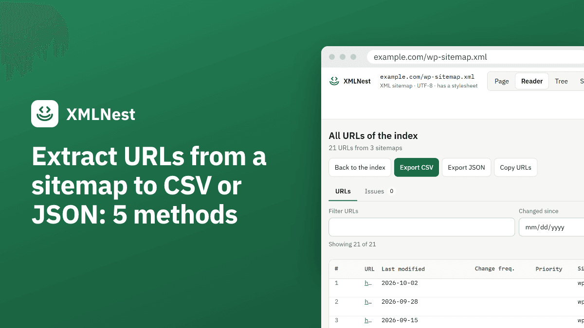Extract URLs from a sitemap to CSV or JSON: 5 methods