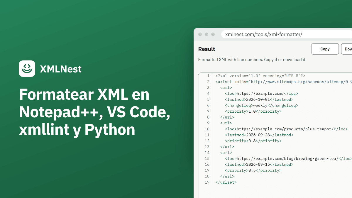 Formatear XML en Notepad++, VS Code, xmllint y Python