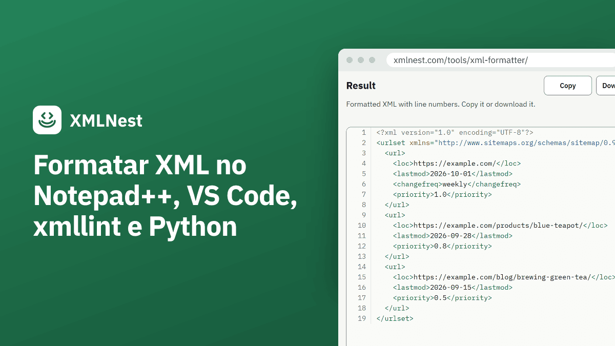 Formatar XML no Notepad++, VS Code, xmllint e Python
