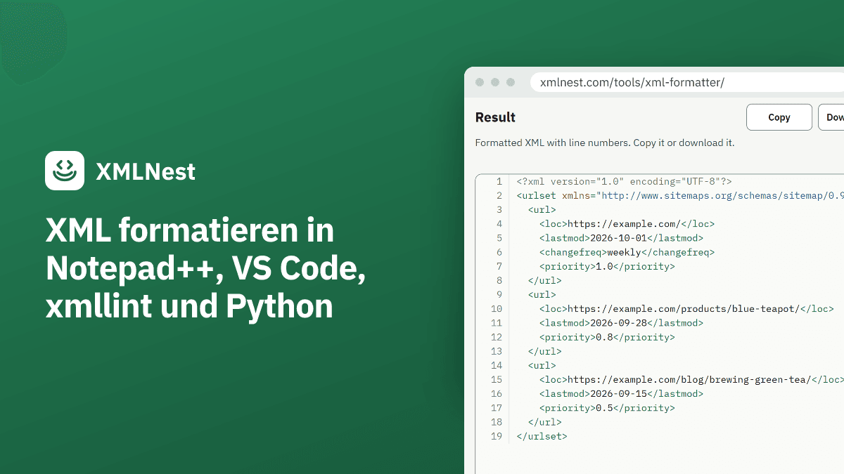 XML formatieren in Notepad++, VS Code, xmllint und Python