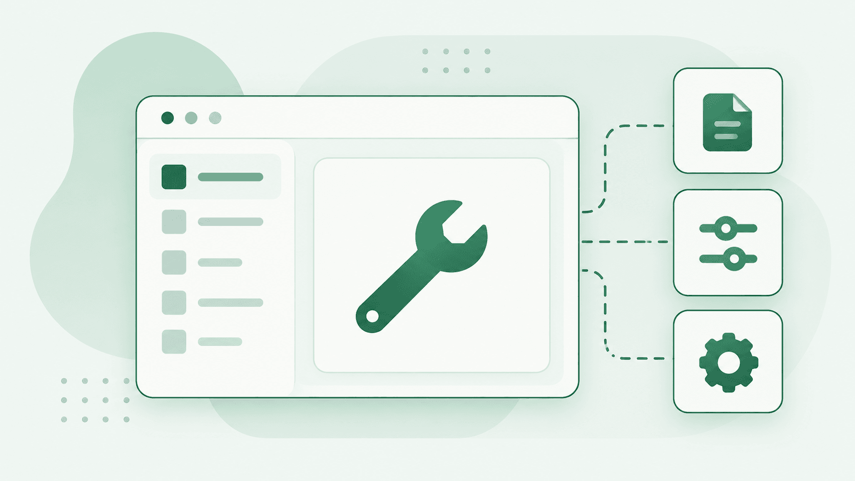 Fix an RSS feed shown as plain text in Chrome: a browser window with a wrench, linked to file, slider and gear icons